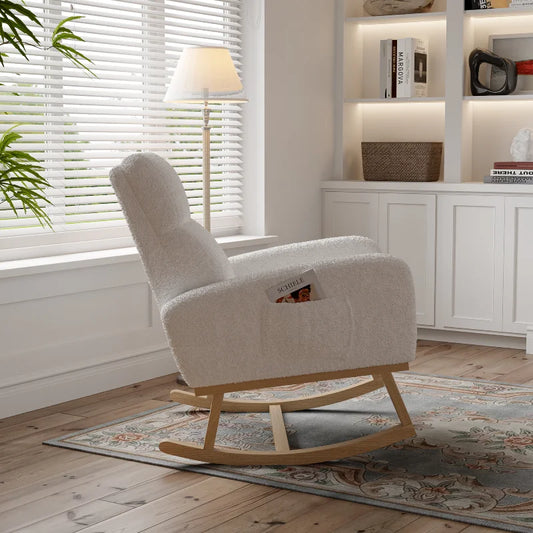 Rocking Chair with Pockets, White, Berber Fleece