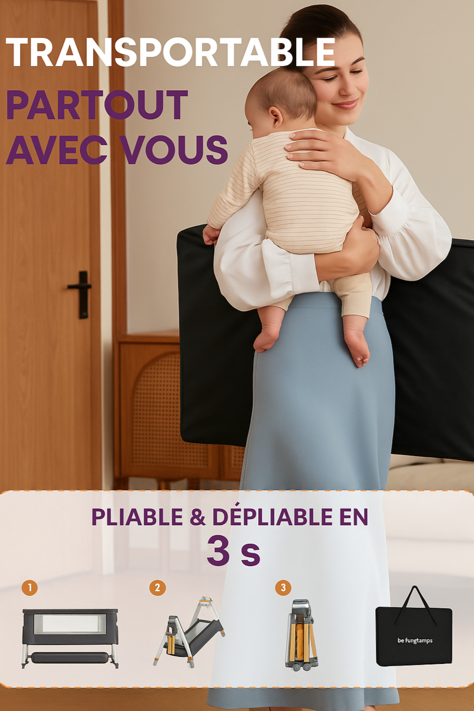Lit Bébé Pliable 3 en 1