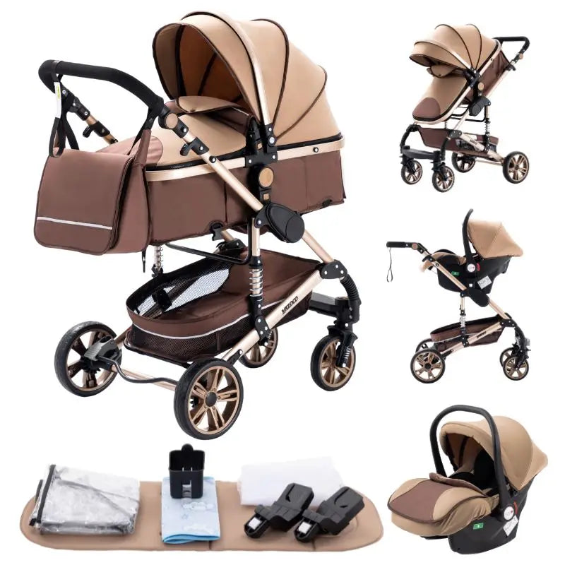 Luxurious 3 in 1 Baby Stroller Portable Travel Baby Carriage Folding Prams Aluminum Frame High Landscape Car for Newborn Baby