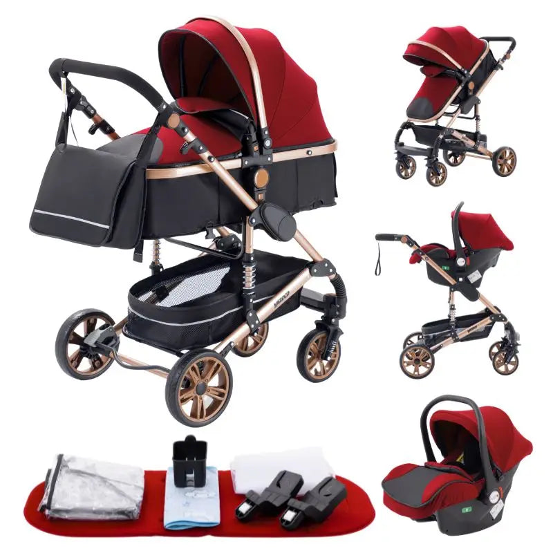 Luxurious 3 in 1 Baby Stroller Portable Travel Baby Carriage Folding Prams Aluminum Frame High Landscape Car for Newborn Baby