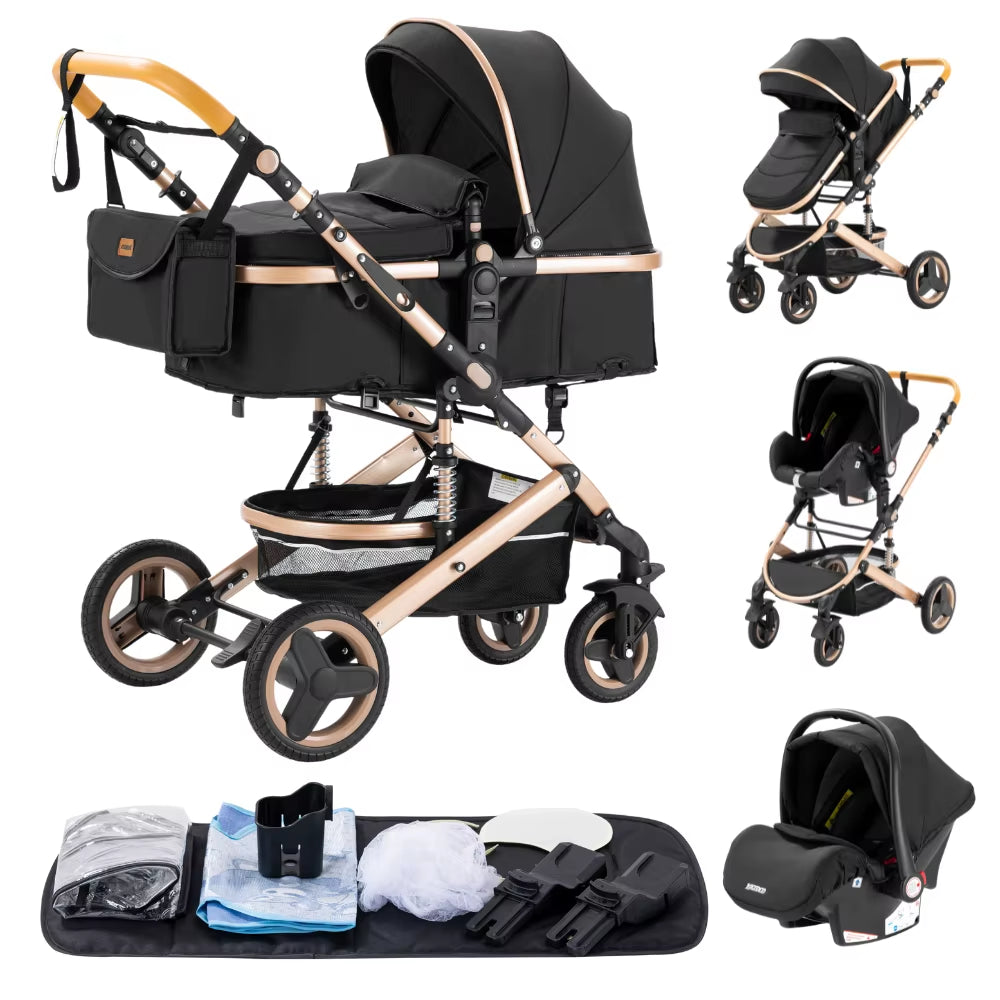 Luxurious 3 in 1 Baby Stroller Portable Travel Baby Carriage Folding Prams Aluminum Frame High Landscape Car for Newborn Baby