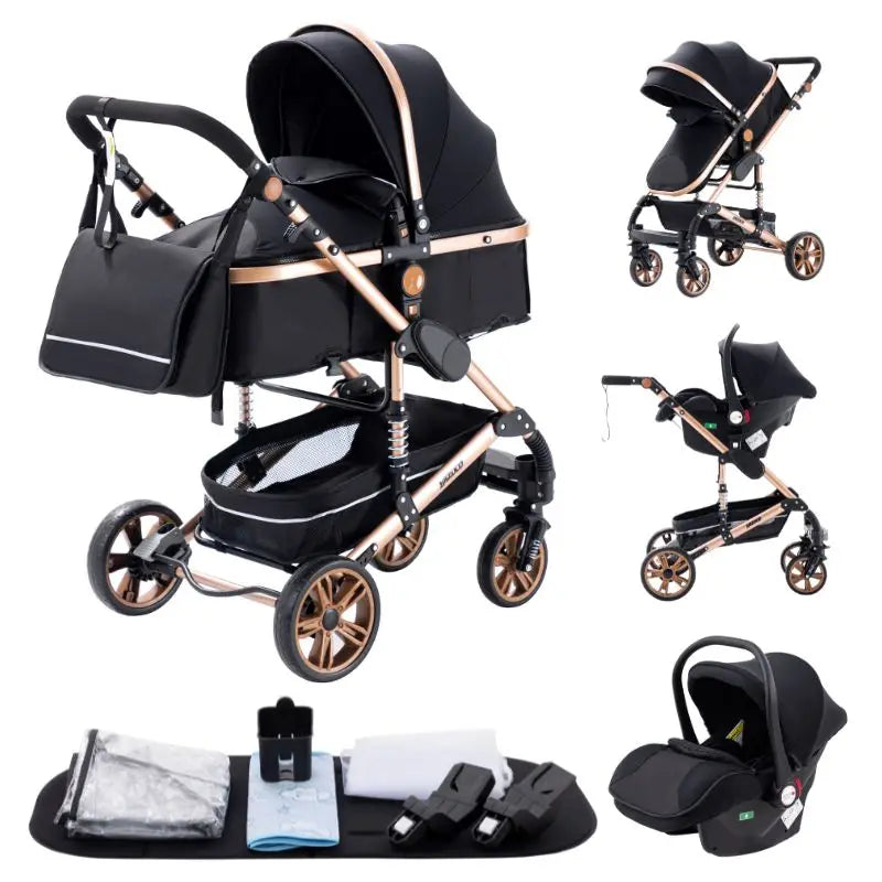Luxurious 3 in 1 Baby Stroller Portable Travel Baby Carriage Folding Prams Aluminum Frame High Landscape Car for Newborn Baby